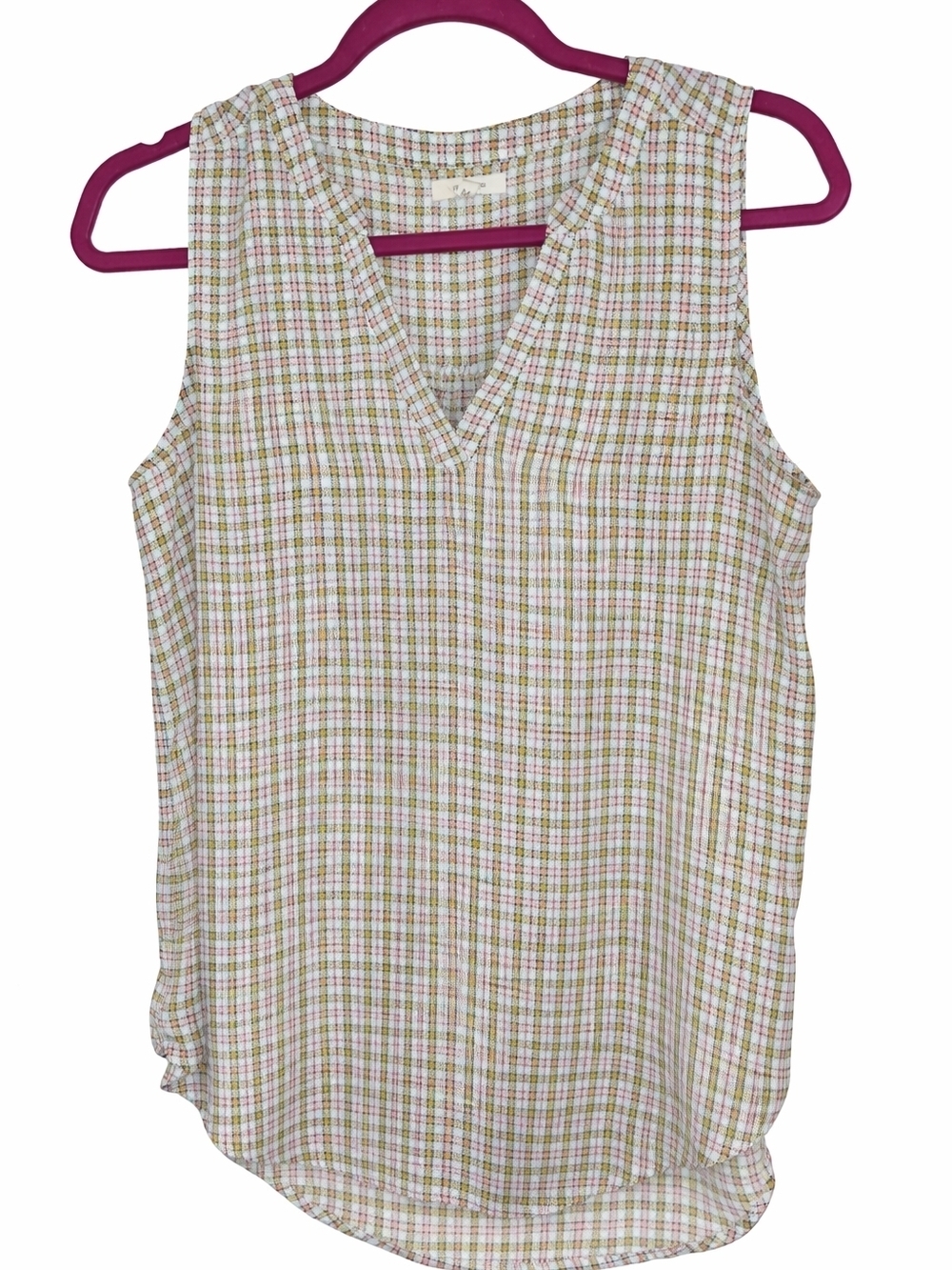 Maurices White Sleeveless V-Neck Plaid Tank with Yellow,white